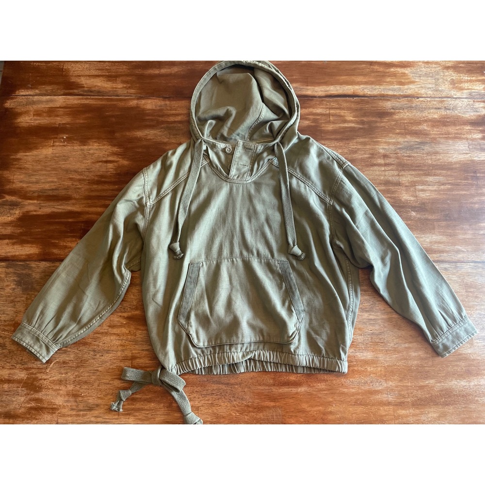 American Eagle Olive Green Utility Hoodie Cotton Twill Pullover Jacket Women Med